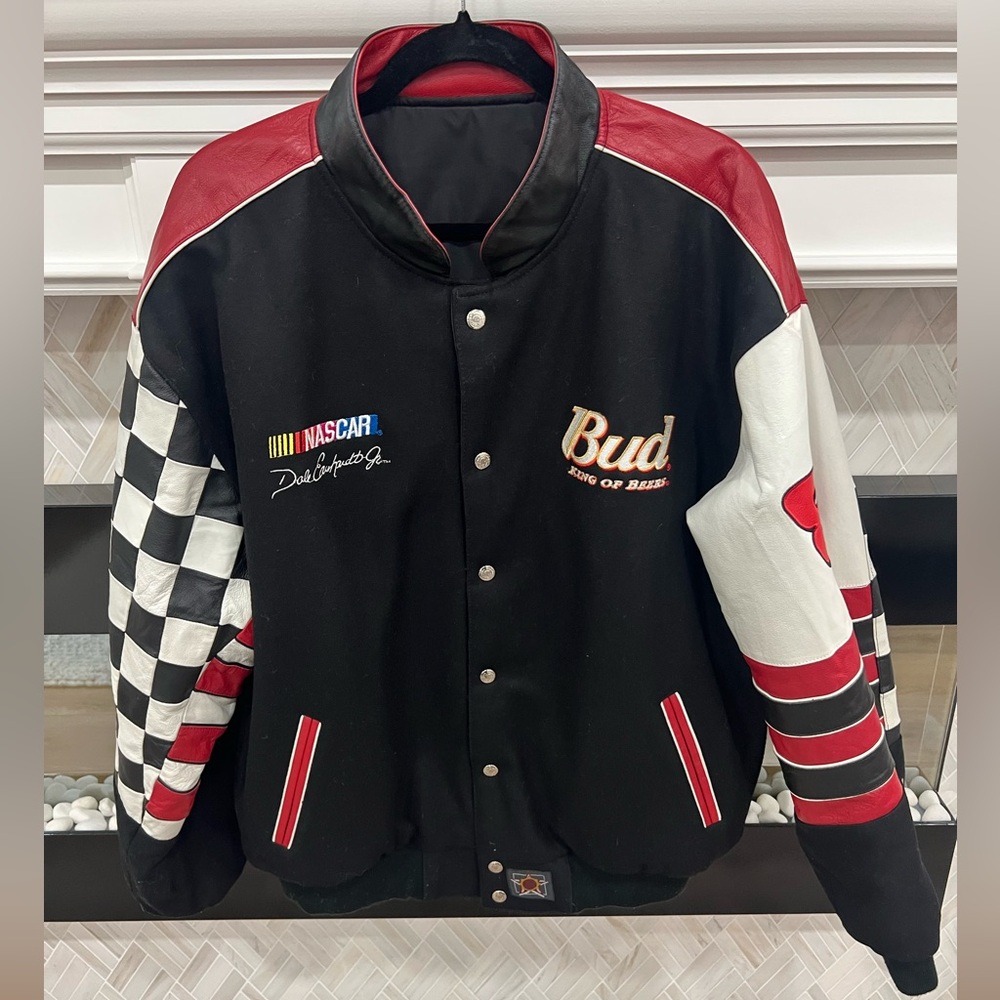 Dale Earnhardt Jr Busweiser Reversable NASCAR Jacket Wool Leather #8 2XL